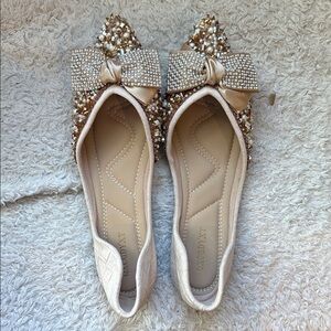 Isaac Mizrahi Gold Rhinestone Bow Flats